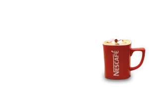 En röd Nescafé-mugg med en härlig café moca, toppad med marshmallows och choklad.